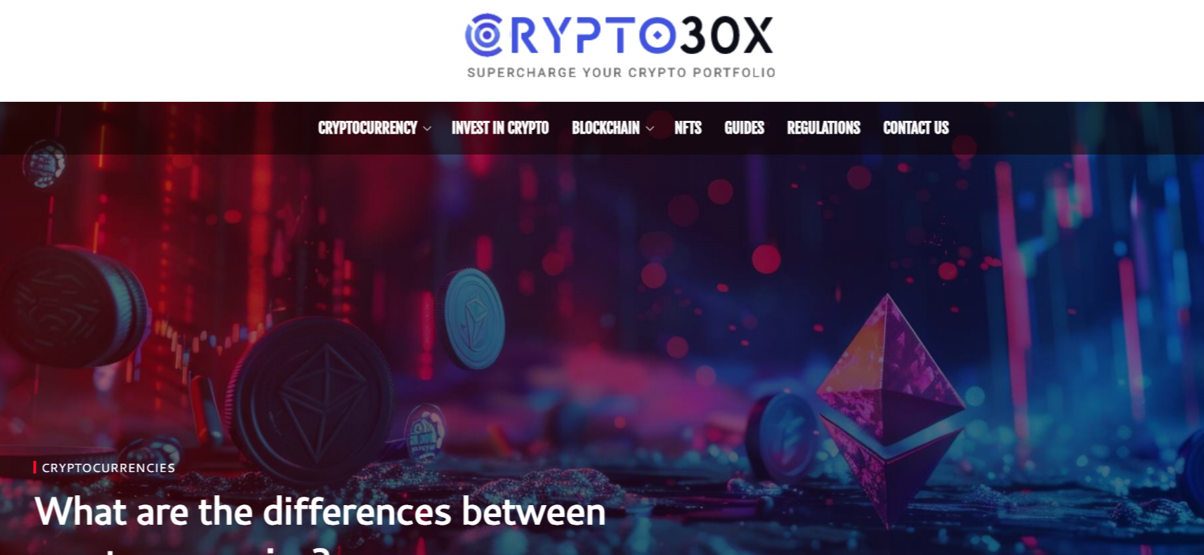 Crypto30x.com dashboard showing real-time crypto signals, Bitcoin charts, and blockchain investment strategies